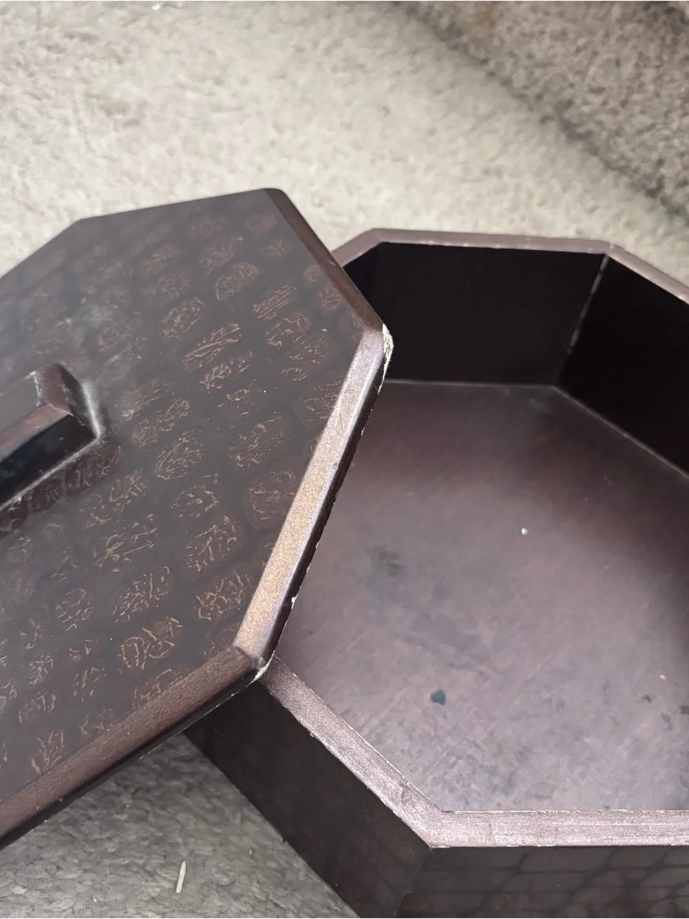 Octagonal Decorative Wood Storage Box in Dark Brown
